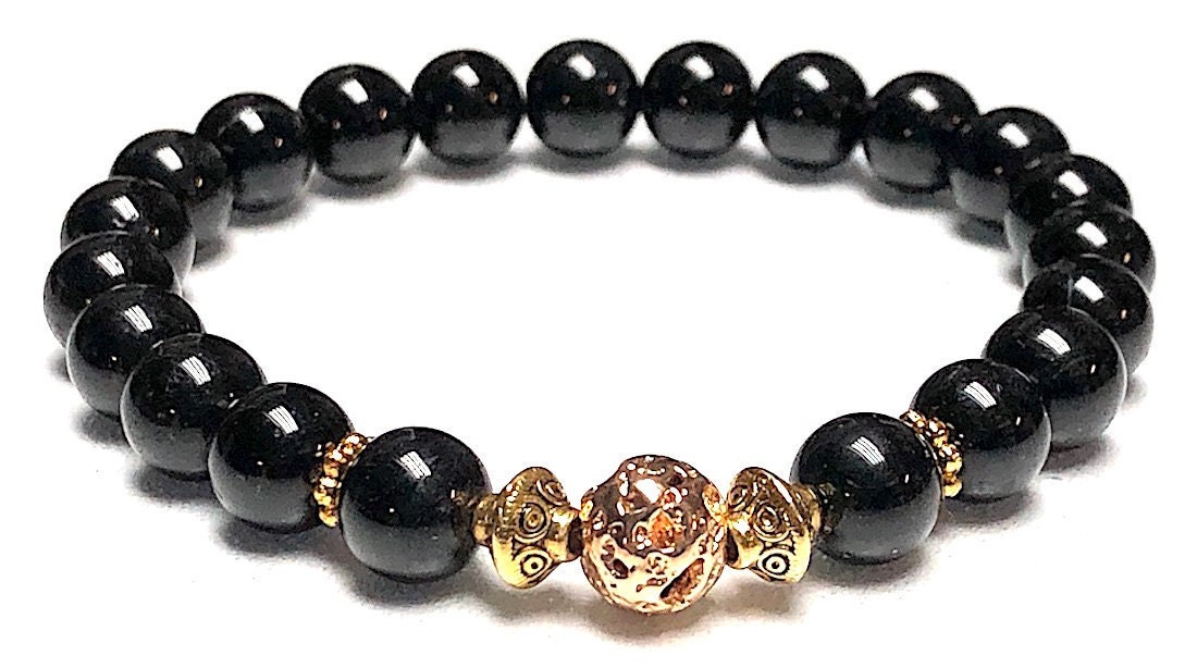 Fashion Jewelry Men Women Round Black Onyx Gemstone Bracelet- Good for  Healing and Energy -8