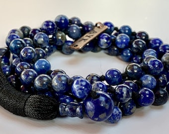 Natural Lapis Lazuli Necklace for Men, Women, Birthday Gifts for Her, Lapis Mala Dainty Necklace
