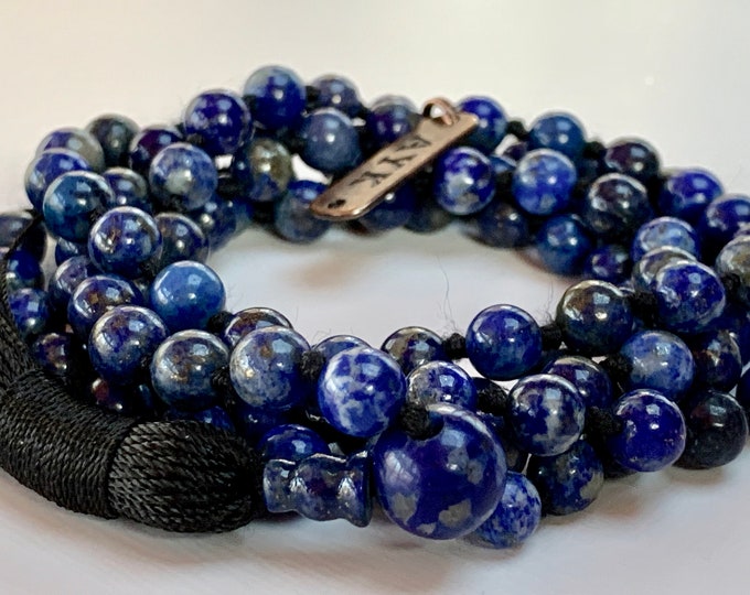 Natural Lapis Lazuli Necklace for Men, Women, Birthday Gifts for Her, Lapis Mala Dainty Necklace