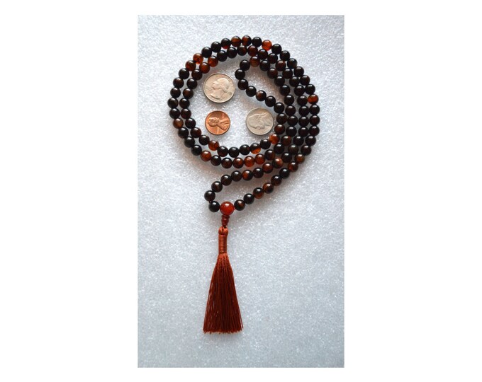 108 Agate Natural Striped Handmade Mala Beads Necklace -Blessed Karma Nirvana Meditation 8 mm Prayer Beads For Awakening Chakra Kundalini
