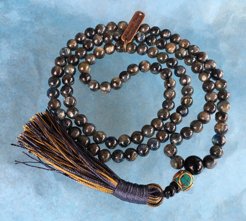 6-7 mm AAA Grade Kyanite Mala Beads Necklace Kyanite knotted Healing Mala Beads Energized 108 Genuine Kyanite Gemstone Ma kyanite Jewelry