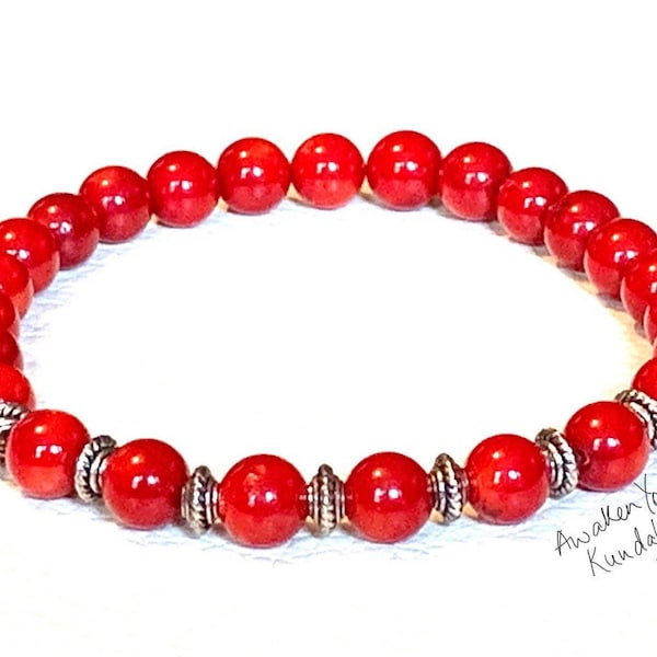 Handmade Red Coral Beaded Bracelet, Statement Bracelet