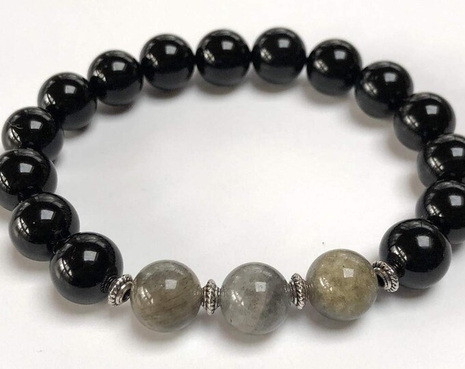 Empath Protection // Labradorite and Black Tourmaline Bracelet // Aura and Negative Energy Protection // Reiki Jewelry // Healing Crystals