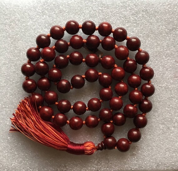 54+1 Rosewood Mala Beads Necklace, Genuine 12 mm Rosewood Mala Rosary, Wooden Red Half Mala, Energized Rosewood Quarter Mala, Buddhist Mala