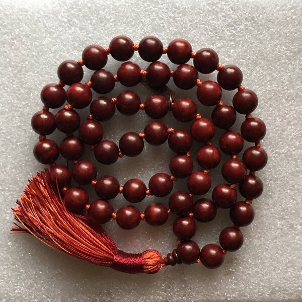 54+1 Rosewood Mala Beads Necklace, Genuine 12 mm Rosewood Mala Rosary, Wooden Red Half Mala, Energized Rosewood Quarter Mala, Buddhist Mala