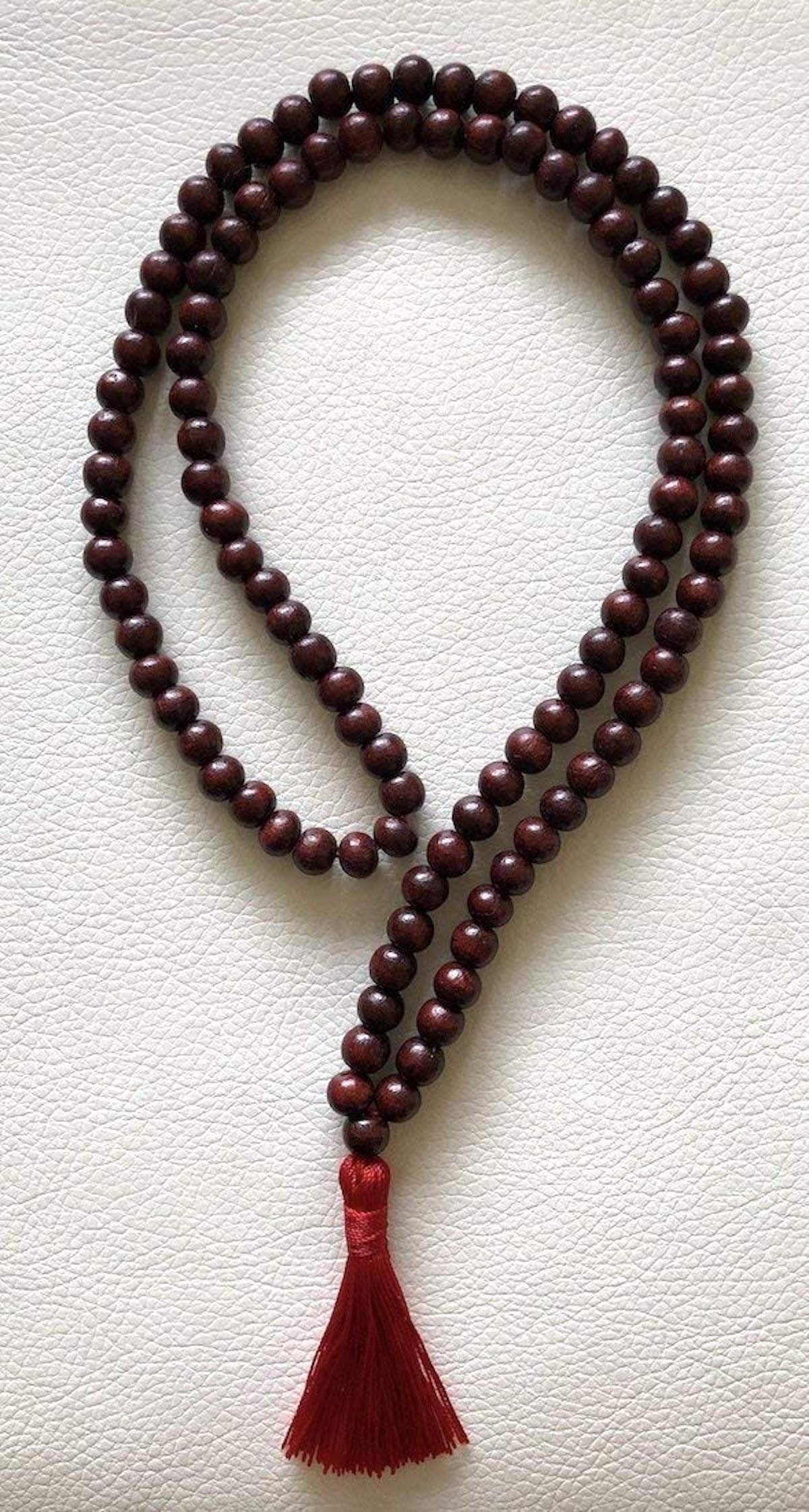 rosewood chakra mala necklace, japa mala, wood mala, yoga mala