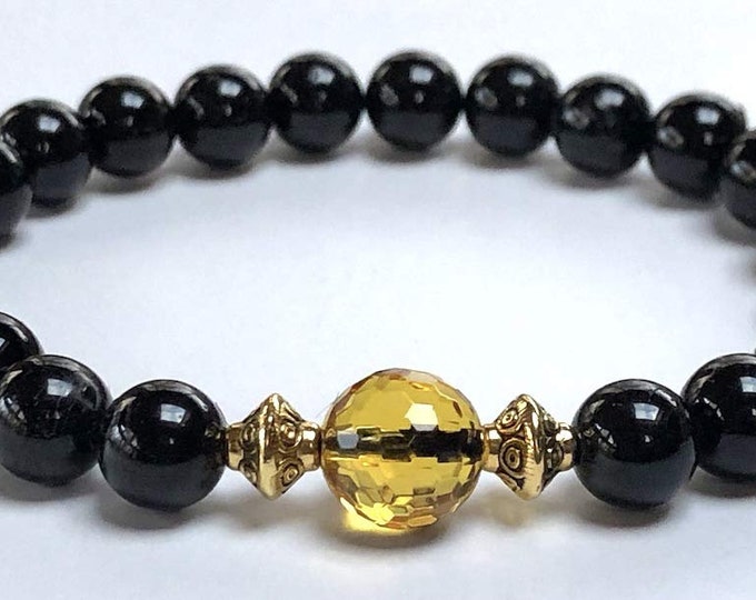 Citrine and Black Tourmaline Bracelet  Healing Crystals Mala bracelet Christmas