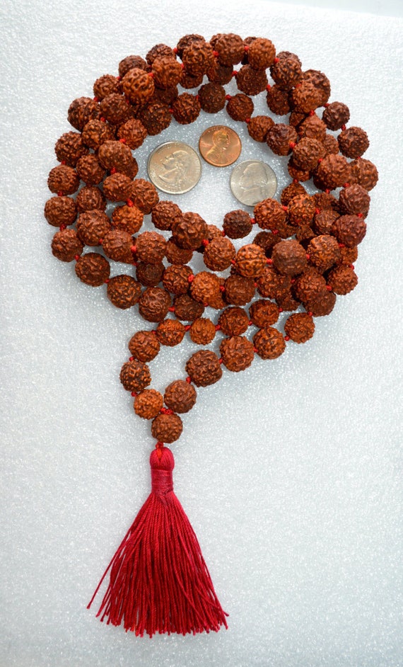 Hand Knotted Rudraksha Mala Beads,Small Shiva Tears: Genuine Rudraksha Beads,108 Rudrakash Necklace, Natural Indian Seeds, Buddhist Jewelry