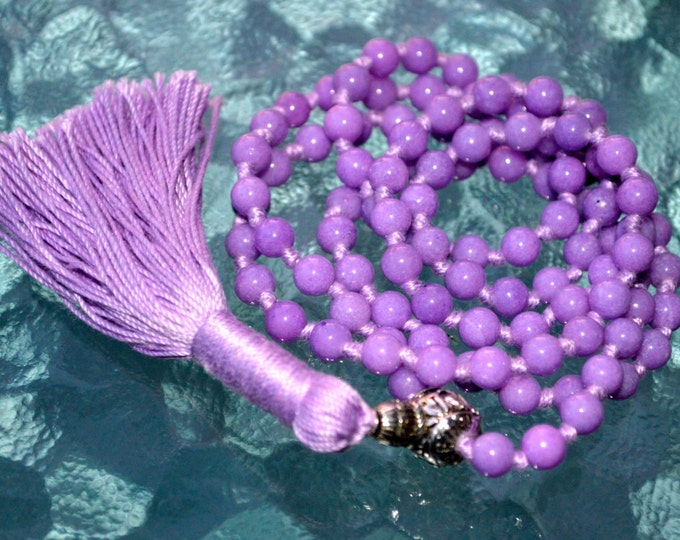 6 mm Purple Jade Prayer Beads Japa Mala Necklace - Buddhist Karma 108+1 Beads -Energized Rosary for Nirvana Meditation Awakening Chakras