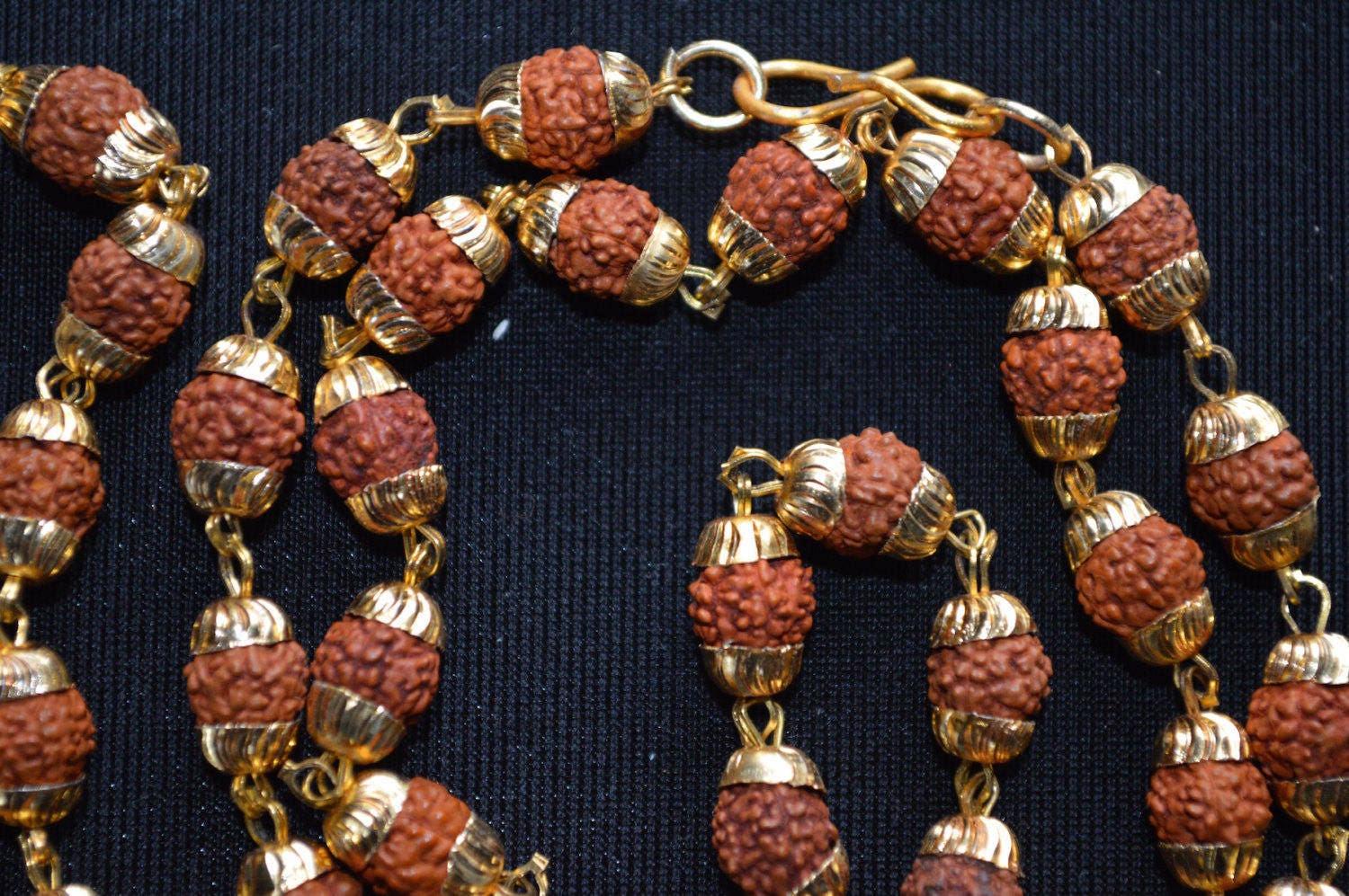 Rudraksh Beads, Rudraksha Mala Beads Necklace with Golden caps links