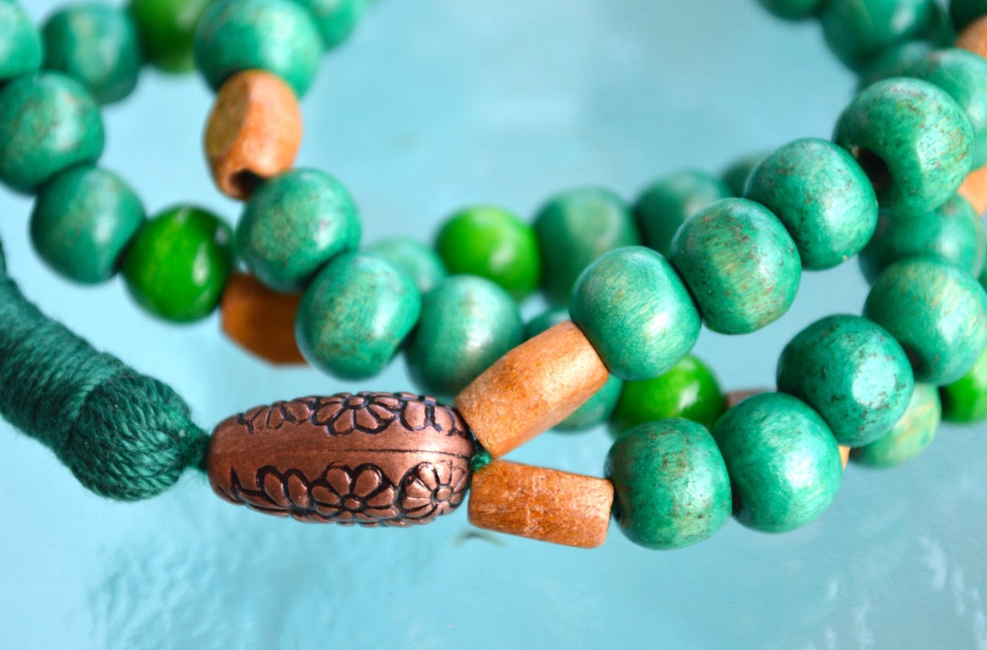 108 Wooden Dyed Handmade Mala Beads Necklace Blessed Karma Etsy