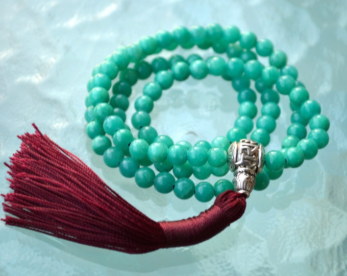 108 Turquoise Jade Handmade Mala Beads Necklace - Blessed Energized Karma Nirvana Meditation 6 mm Prayer Beads For Awakening Chakra Kundali