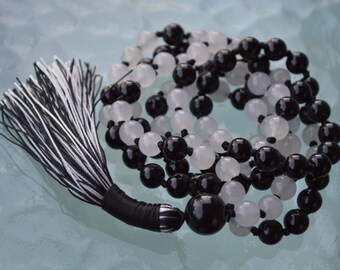 108 Mala Beads, Mala Necklace, Mala Beads, Mala, Prayer Beads, Yoga Necklace, Meditation Beads, Black & White Onyx Mala, Healing Crystals