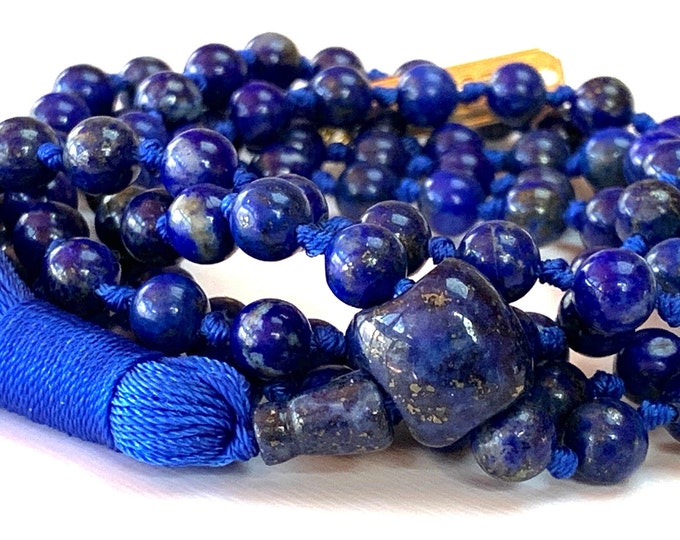 Lapis Lazuli Beaded Necklace, Lapis Lazuli Blue Bead Hand Knotted Necklace