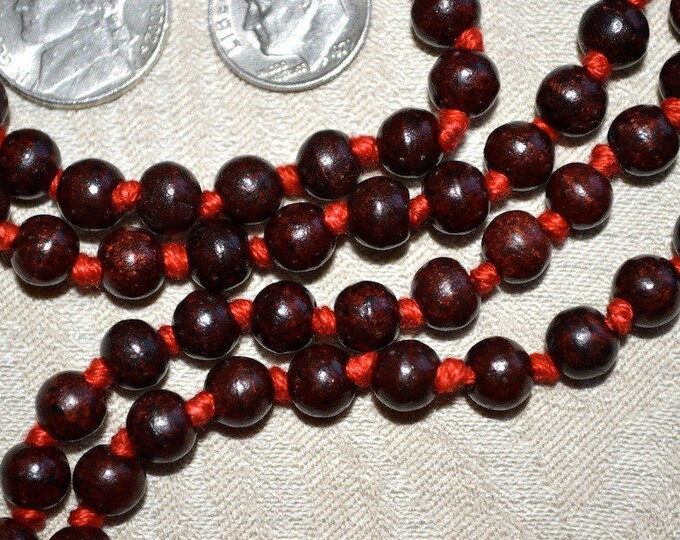 Red Tulsi Holy Basil Hand Knotted Mala 108 Beads Necklace - Karma Nirvana Meditation 7-8mm Prayer Beads For Awakening Chakra Kundalini