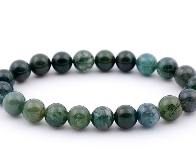 AAA Grade moss agate bracelet, nature chakra gemstone agate bracelet, prosperity healing crystals money, yoga bracelet, meditation crystal