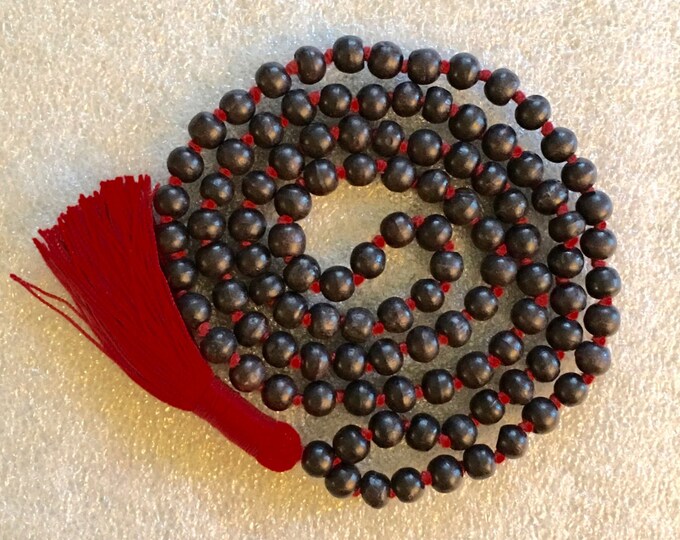 108 Red Sandalwood Hand Knotted 8 mm Beads Prayer Japa Mala, Pure Laal Chandan mala beads necklace - Energized Nirvana Meditation Rosary