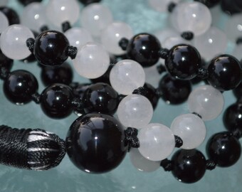 Empaths 108 Moonstone Black Tourmaline Mala Necklace Moon Goddess Mala Beads Black Tourmaline Mala Necklace Obsidian Mala for Empaths