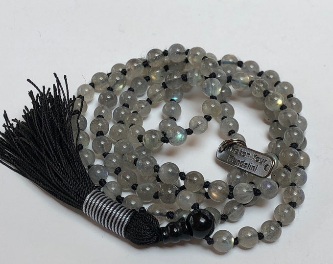 Natural AAA Grade Labradorite Hand knotted Mala Beads Necklace  Blessed Energized Karma Nirvana Meditation 108 Prayer Beads Healing crystal