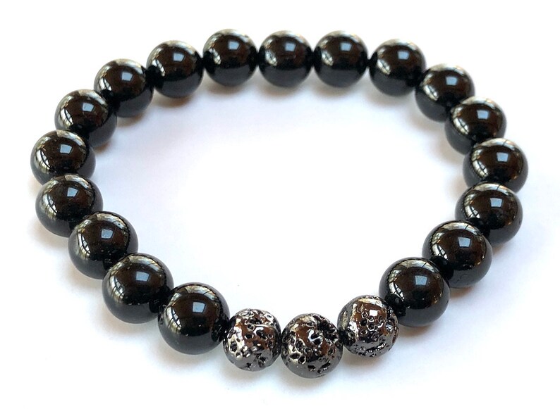 Nickel Coated Basalt Lava /& Tourmaline Bracelet Protects from Negative Energy Black Tourmaline Bracelet Empath Protection EMF