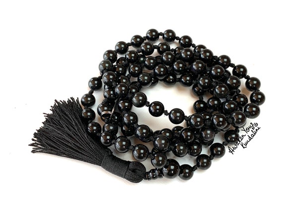 EMPATH Mala 108 beads Black Obsidian Necklace Protection Gemstone Meditation Mala Psychic Protection Mala Necklace Yoga Jewelry Prayer beads