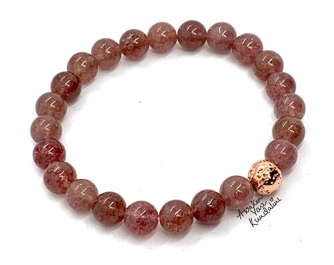 Genuine Pink Strawberry Quartz Gemstone Stretch Bracelet