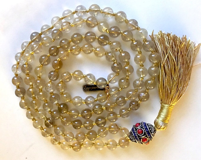 Golden Rutilated Crystal Quartz Mala Beads, Solar Plexus Mala Beads,  Spiritual Guidance, Mental Clarity, Manifestation, Psychic Abiliti