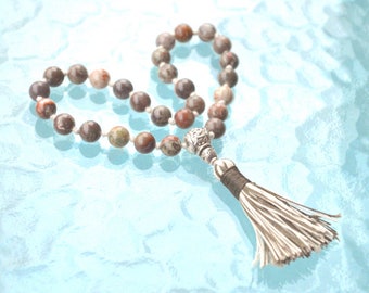 Picture Jasper Mini Pocket Travel Mala Prayer Beads 27, Semi Precious Yoga Beads, Meditation, Japa, Mantra, Spiritual Jewelry, Quit Smoking,