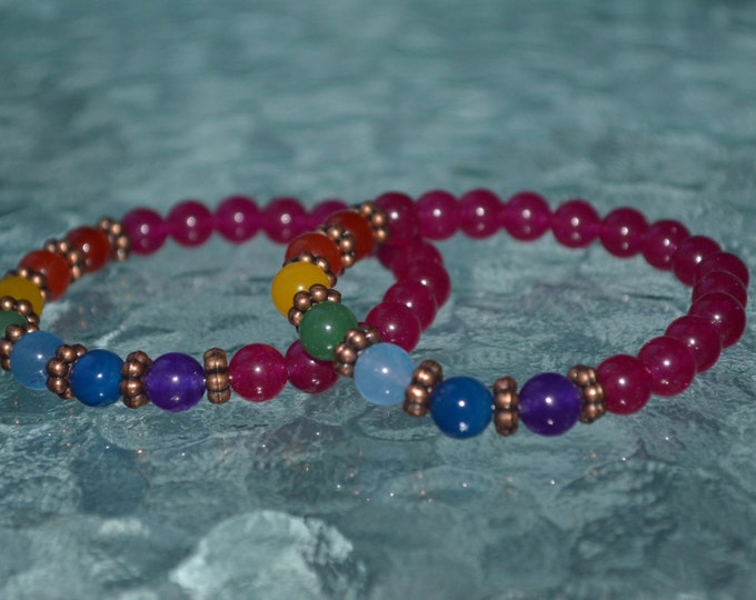 7 Chakra Bracelet with Magenta Agate Beads, For Men & Women