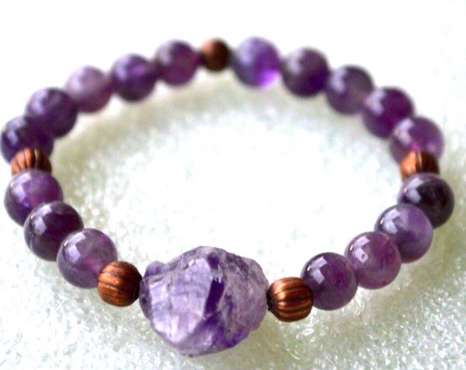 Minimalist Amethyst Bracelet -Natural Stone Dainty Bracelet- Healing Crystal Yoga Bracelet -Spiritual Protection February Birthstone Gift