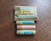 The fruity Collection, Set of three Vegan Soy Wax Lip butters, Zero Waste Compostible Cardboard Tubes