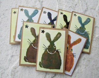 Bunter Hase Anhänger, Geschenkanhänger Set, 8 Stück, rustikale Geschenkverpackung