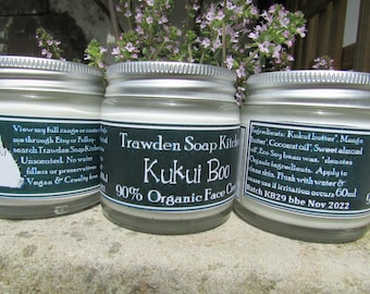 Kukui Boo Face Cream,  plastic free, vegan skin care, unscented moisturiser, suitable for dry or mature skin, organic butters and oils. UK