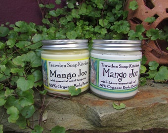 Vegan body butter, Organic, Mango Joe, Lime or Tangerine, Very dry skin,   120ml glass jar, aluminium lid, plastic free,