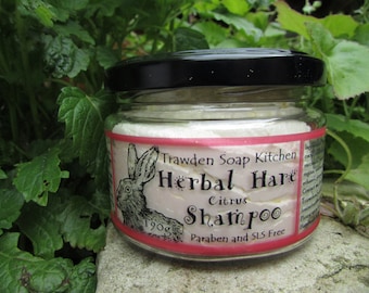 Citrus Herbal Hare Shampoo  (pink label) with Organic Coconut and Walnut Oil, Essential oils of grapefruit and mandarin. Plastic free