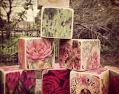 Vintage Florals Summer Flower Wooden Blocks.