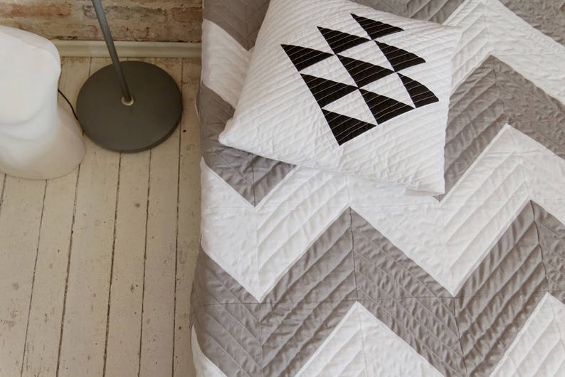 Gray Chevron Quilt Size 56x79 inch Zigzag Pattern Gray /& White Quilt Modern Quilt