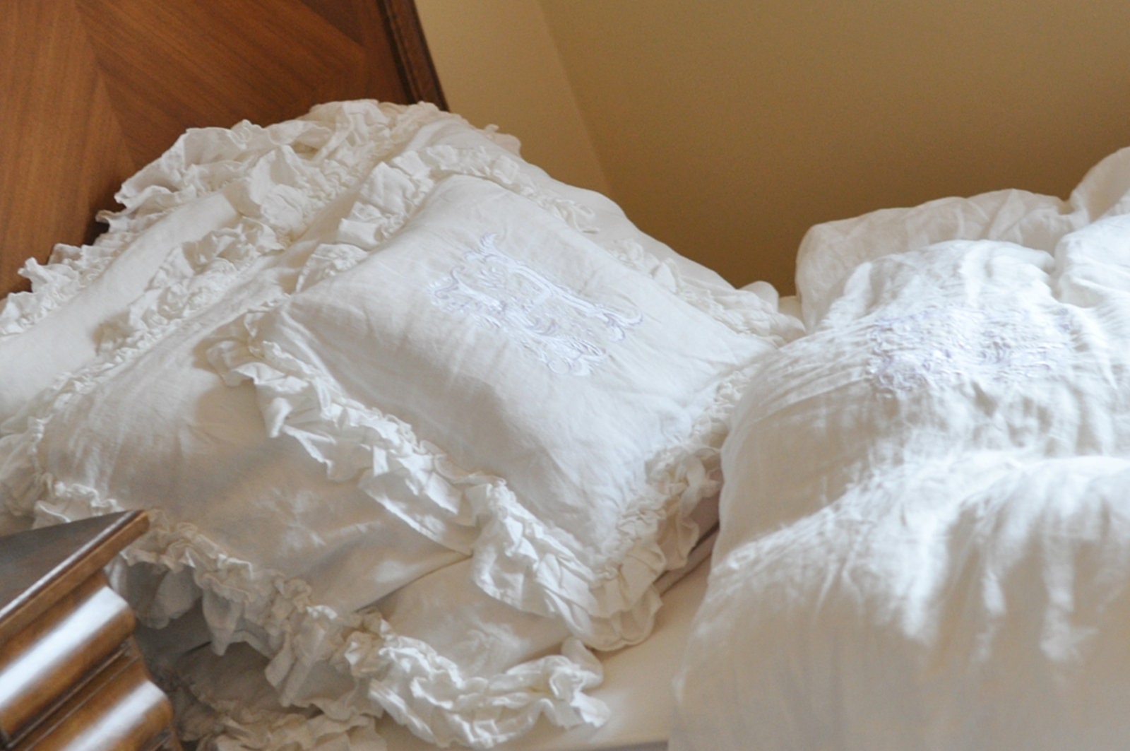 Ruffled Linen And Embroidered Linen Duvet Cover Custom Linen Etsy