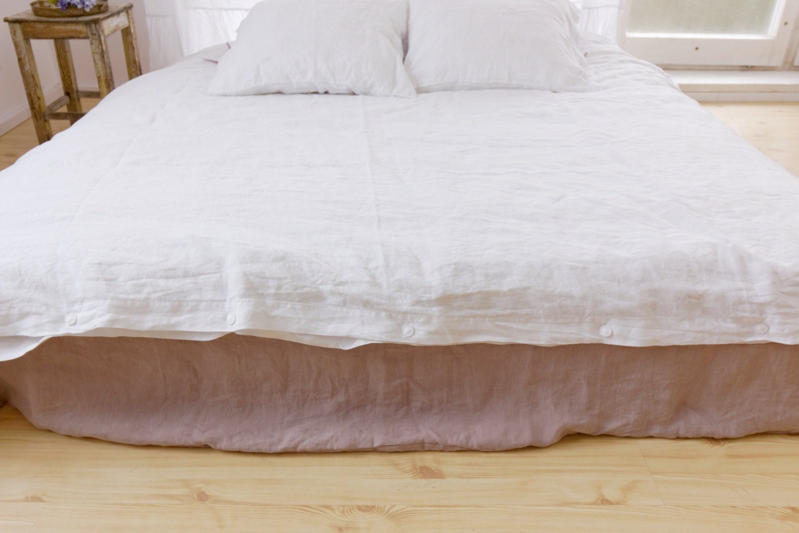 White Linen Duvet Cover With Ruffles Natural Linen Bedding Etsy