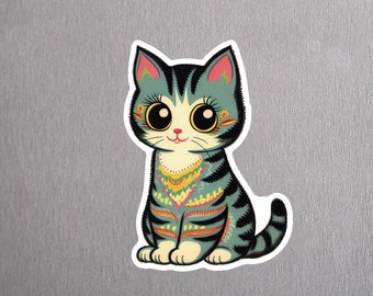 Imán de gato de estilo escandinavo. Imán de vinilo para gatito. Imán de gato para el refrigerador. Gato de mediados de siglo. Imán de gato para el refrigerador. Imán retro para la cocina con gato