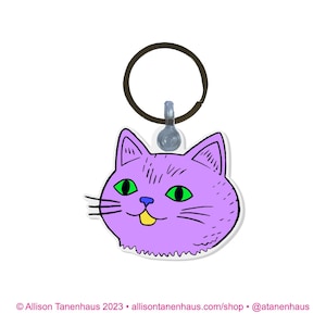 Acrylic Cat Keychain. Collectible Plastic Keychain Charm. Cute Cat Keychain. Kitty Key Ring. Cat Charm Key Ring. Purple Kitty Backpack Charm