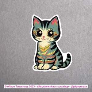 Imán de gato de estilo escandinavo. Imán de vinilo para gatito. Imán de gato para el refrigerador. Gato de mediados de siglo. Imán de gato para el refrigerador. Imán retro para la cocina con gato