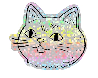 Glitter Cat Face. Vinyl Kitty Sticker. Cat Laptop Sticker. Car Cat Sticker. Vinyl Cat. Water Bottle Sticker. Glittery Rainbow Cat Art