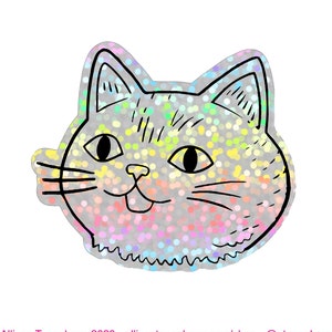Glitter Cat Face. Vinyl Kitty Sticker. Cat Laptop Sticker. Car Cat Sticker. Vinyl Cat. Water Bottle Sticker. Glittery Rainbow Cat Art