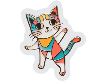 Clear Pastel Cat Sticker. Vinyl Kitty Sticker. Cat Laptop Sticker. Cat Car Sticker. Vinyl Laptop Cat. Water Bottle Sticker. Midcentury Cat