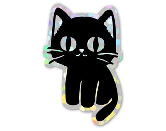 Glitter Black Cat. Vinyl Kitty Sticker. Cat Laptop Sticker. Car Cat Sticker. Vinyl Cat. Water Bottle Sticker. Glittery Rainbow Cat Art