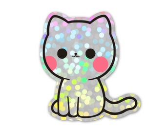 Glitter Anime Cat. Vinyl Kitty Sticker. Cat Laptop Sticker. Car Cat Sticker. Vinyl Cat. Water Bottle Sticker. Glittery Rainbow Cat Art