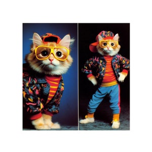 New Wave School Portrait Cat Sticker. Vinyl Kitty Sticker. Orange Cat Laptop Sticker. Cat Car Sticker. Cat Photo Sticker. 1980s Cat Art.