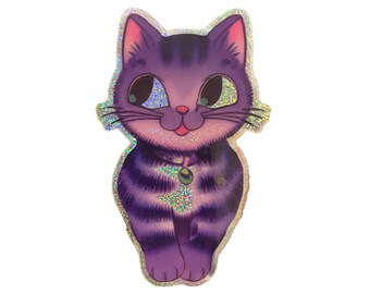 Glitter Purple Cat Sticker. Vinyl Kitty Sticker. Cat Laptop Sticker. Cat Car Sticker. Vinyl Laptop Cat. Waterbottle Cat. Trippy Cat Art.