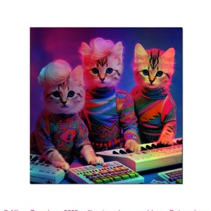 Holografischer Synth Katzen Sticker. Vinyl Kitty Aufkleber. Katze Laptop Aufkleber. Katze Auto Aufkleber. Synthesizer Sticker. New Wave Synth Cat Art.